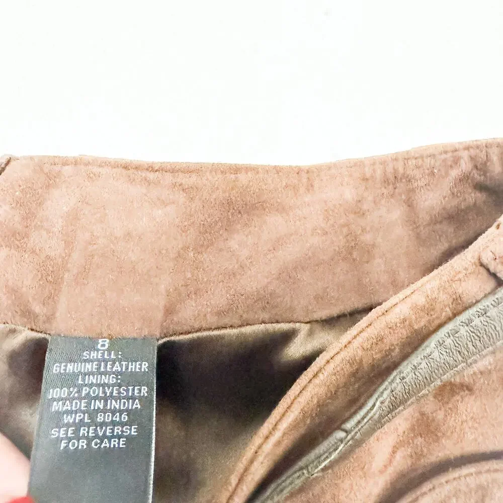 INC Suede Belted Leather Chocolate Brown Pencil Skirt Size 8